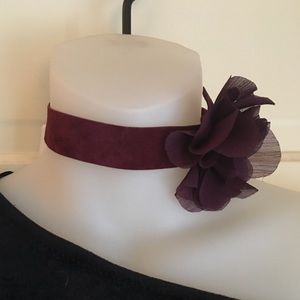Free People burgundy velvet choker & silk rose